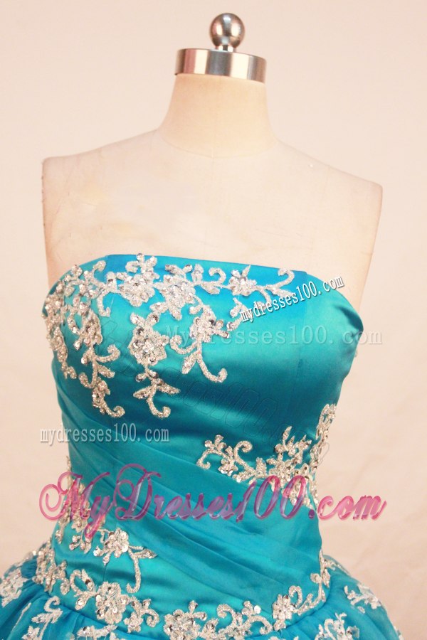 Popular Teal Appliques Hem Ball Gowm Quince Dresses for Cheap